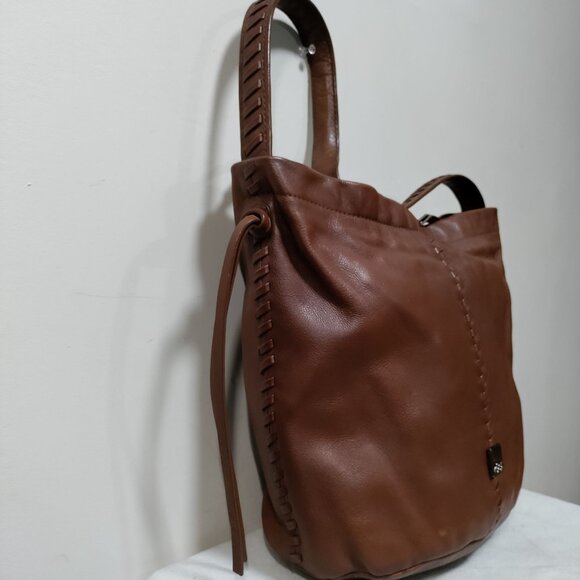 Kooba Limon Leather Woven Braided Accent Plaid Lined Hobo Shoulder Bag Brown - Picture 7 of 13